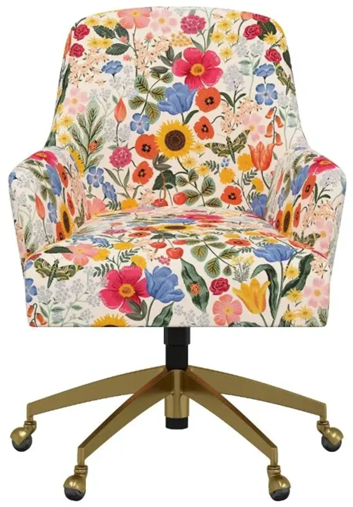 Rifle Paper Co Yvette Blossom Blush Office Chair with Gold Base