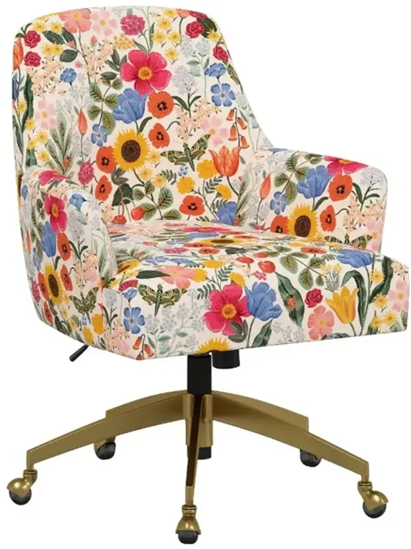 Rifle Paper Co Yvette Blossom Blush Office Chair with Gold Base