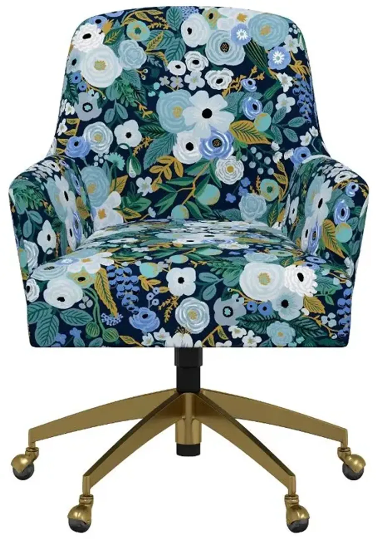 Rifle Paper Co Yvette Garden Party Blue Office Chair with Gold Base