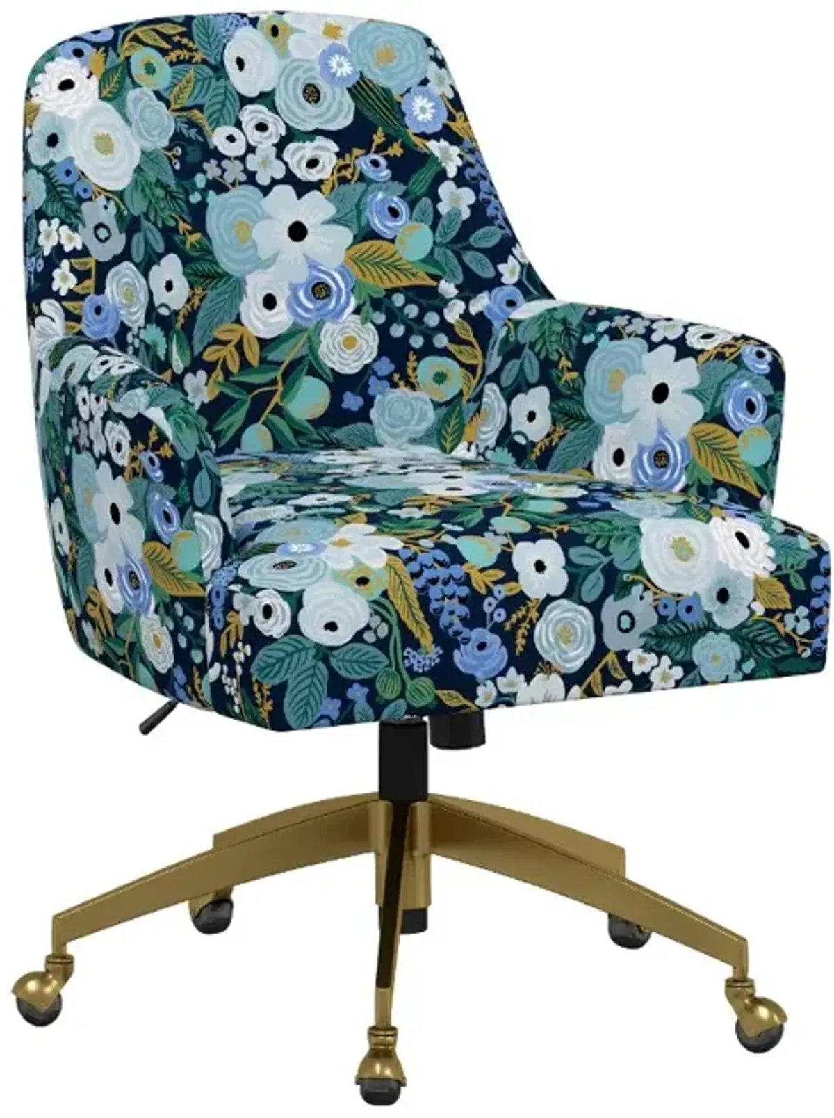 Rifle Paper Co Yvette Garden Party Blue Office Chair with Gold Base