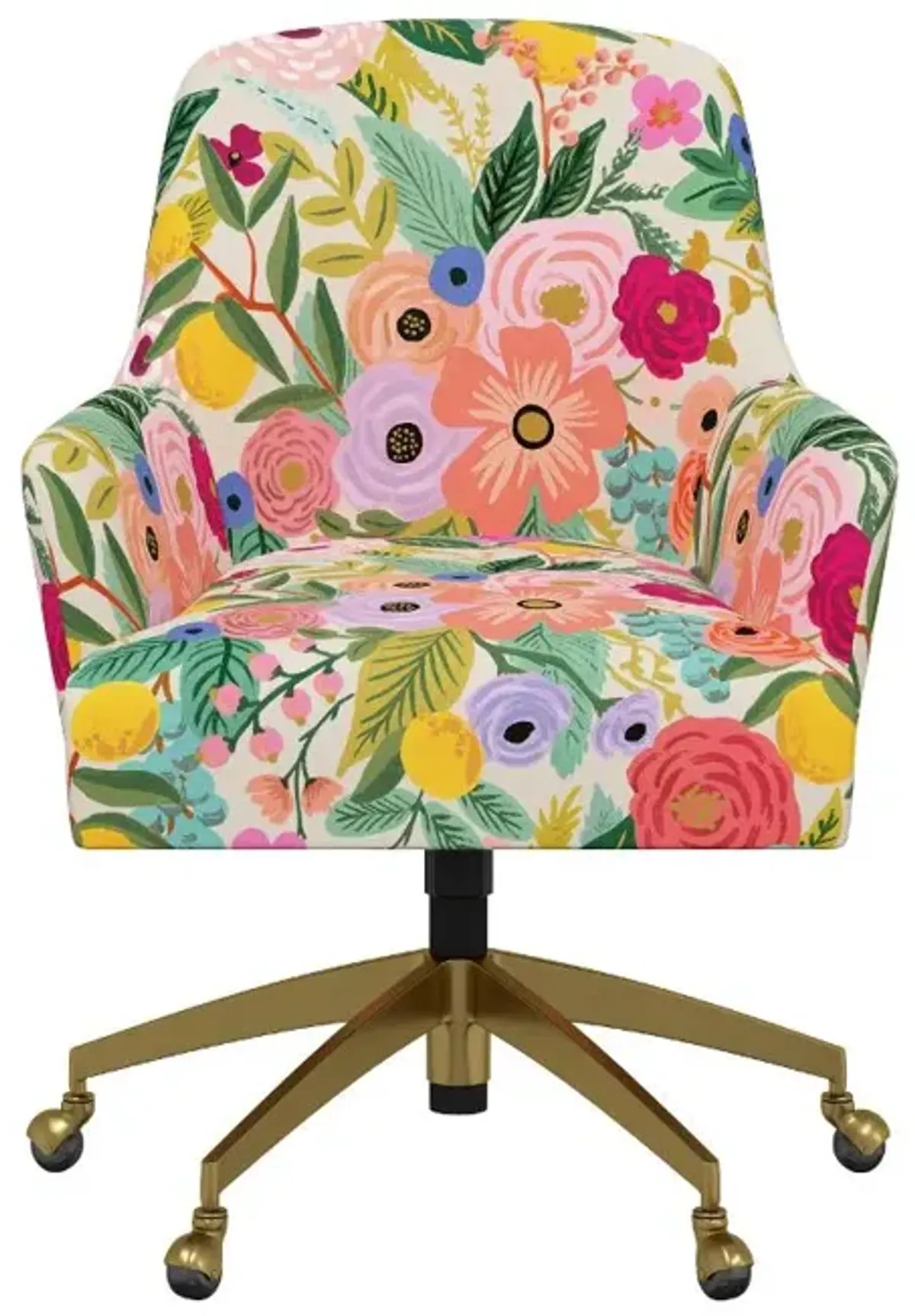 Rifle Paper Co Yvette Garden Party Pink Office Chair with Gold Base