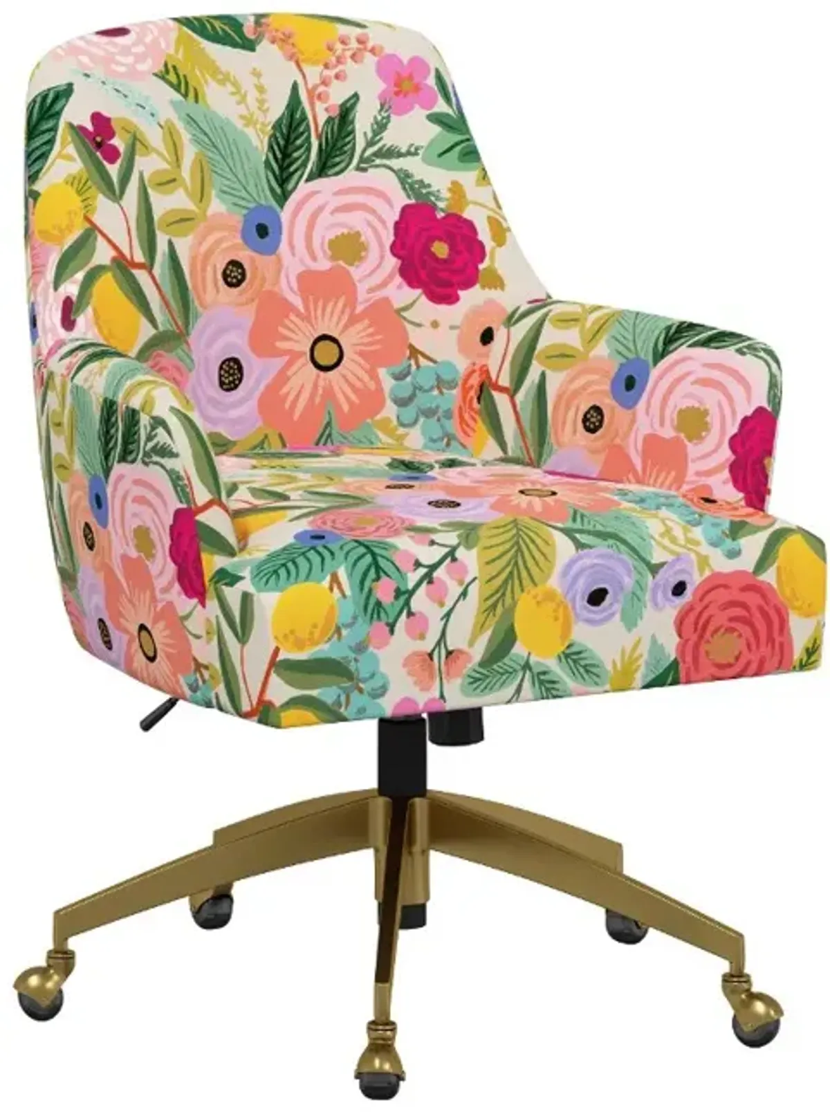 Rifle Paper Co Yvette Garden Party Pink Office Chair with Gold Base