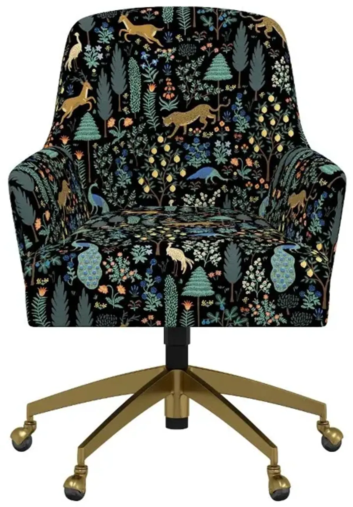 Rifle Paper Co Yvette Menagerie Black Office Chair with Gold Base