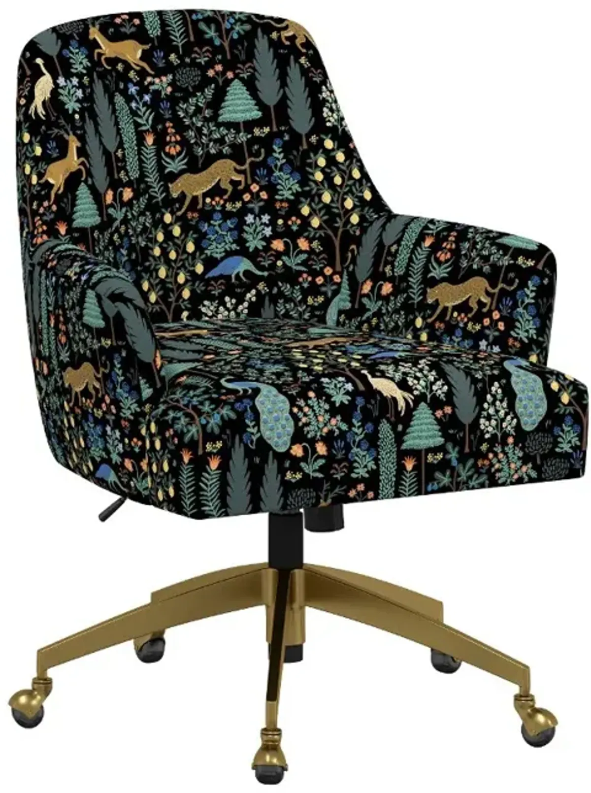 Rifle Paper Co Yvette Menagerie Black Office Chair with Gold Base