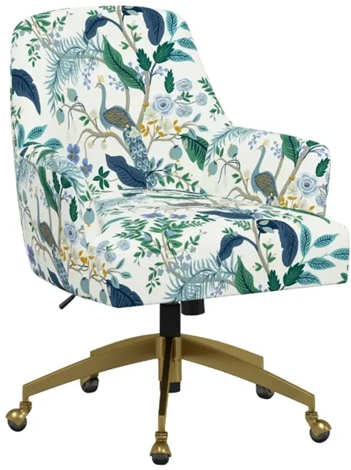 Rifle Paper Co Yvette Peacock Blue and White Office Chair with Gold Base