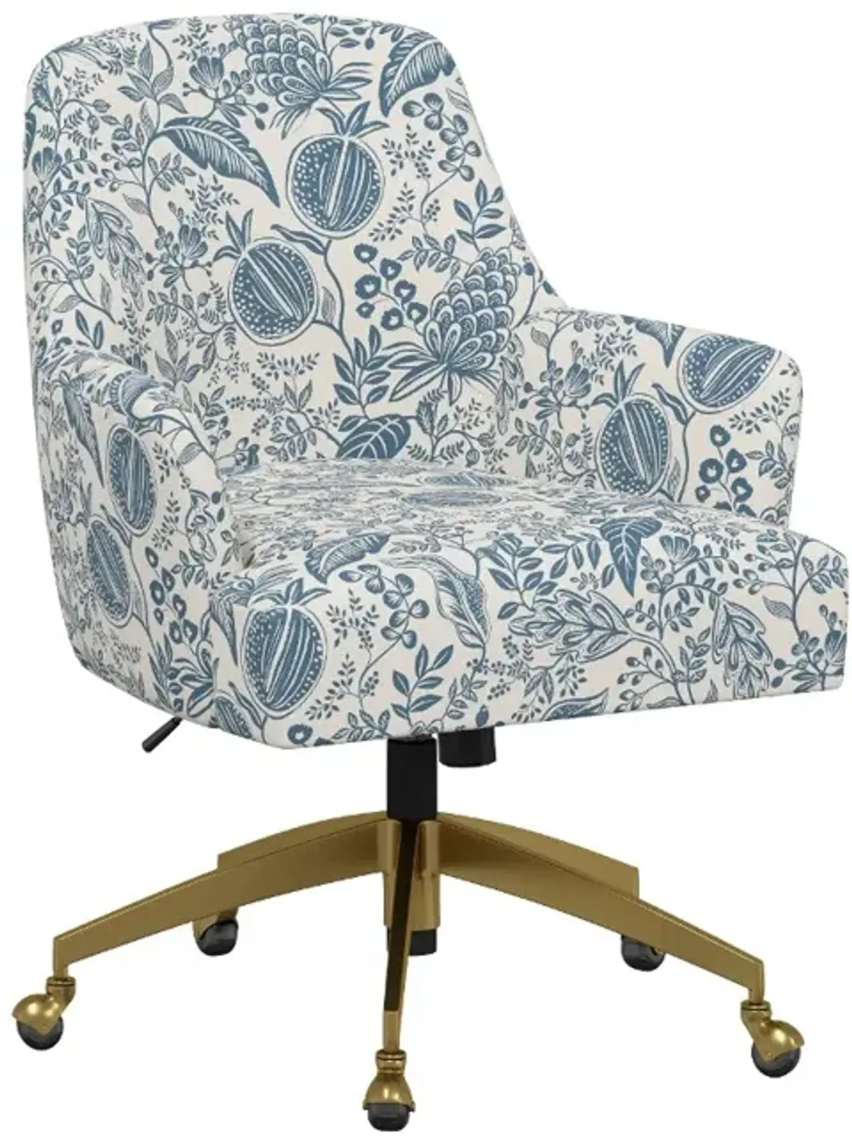 Rifle Paper Co Yvette Pomegranate Blue Office Chair with Gold Base