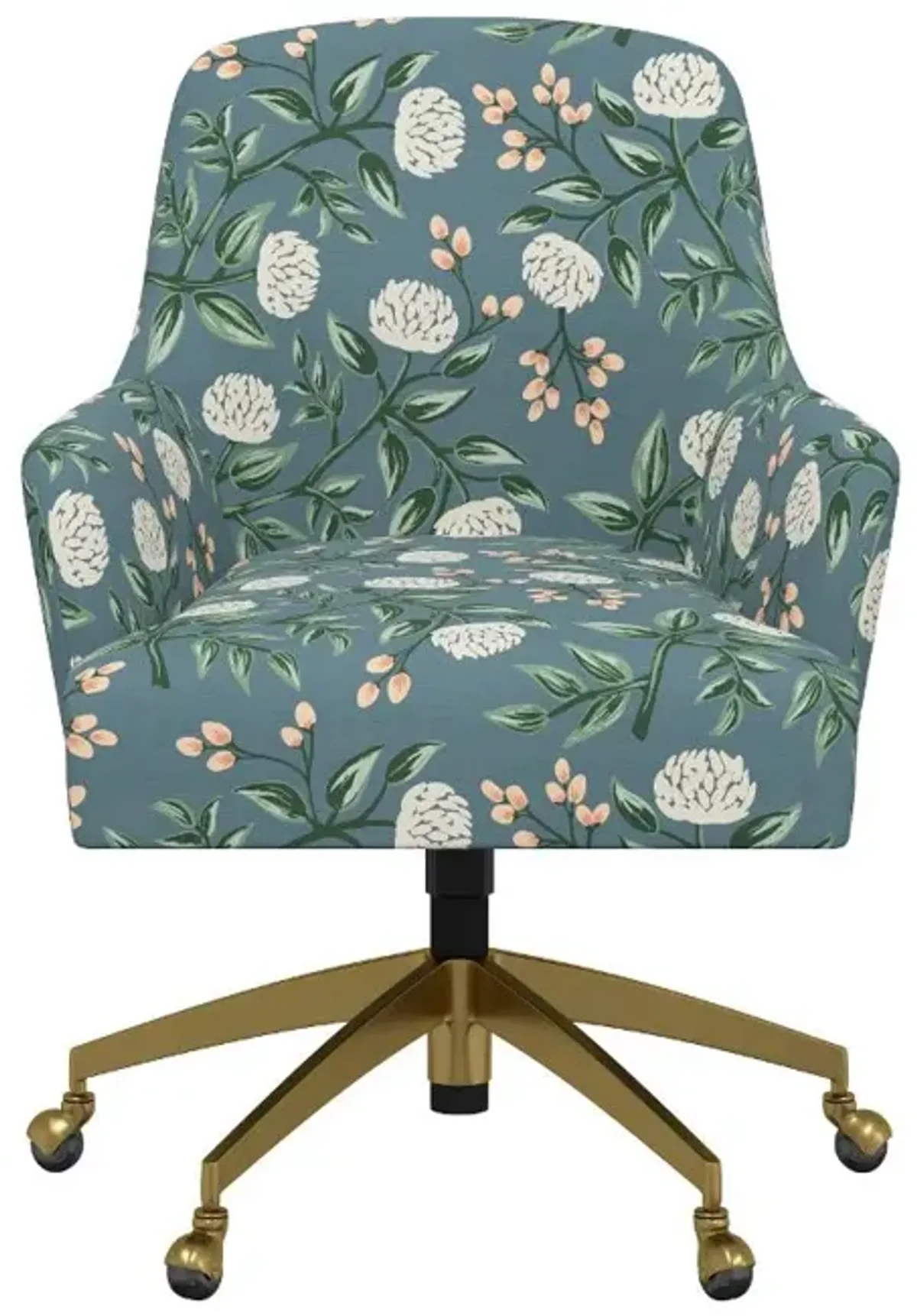 Rifle Paper Co Yvette Peonies Emerald Office Chair with Gold Base