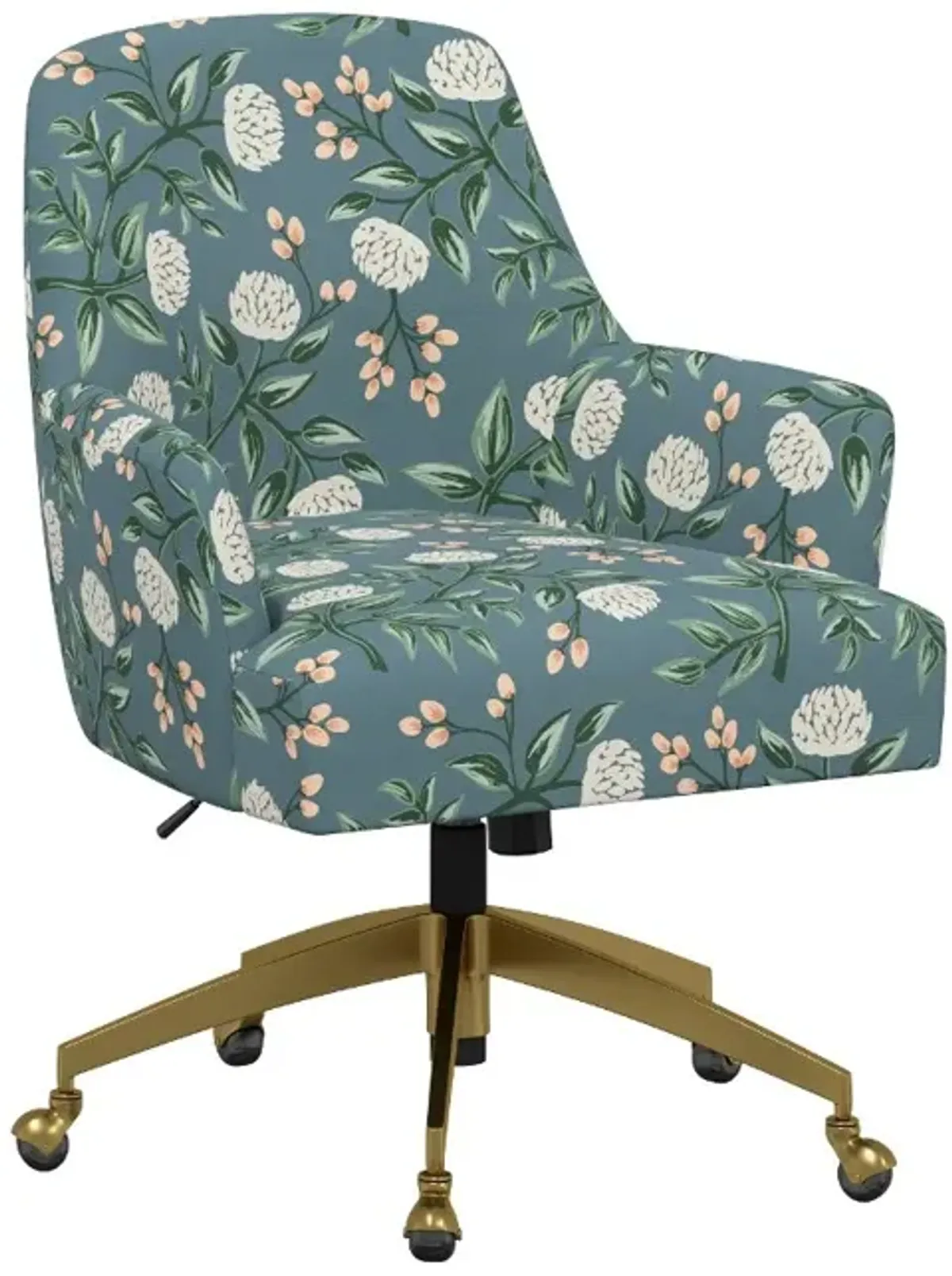 Rifle Paper Co Yvette Peonies Emerald Office Chair with Gold Base