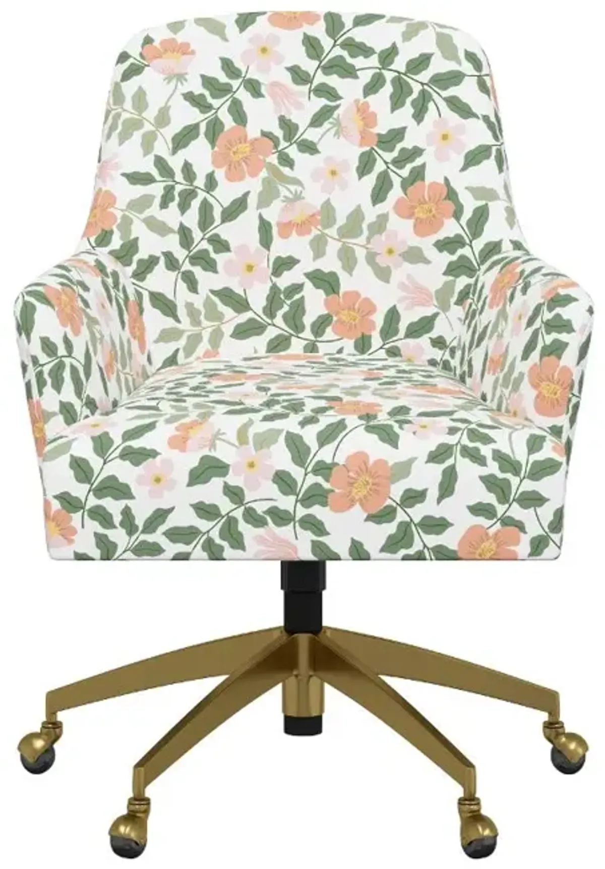 Rifle Paper Co Yvette Primrose Blush and Cream Office Chair with Gold Base