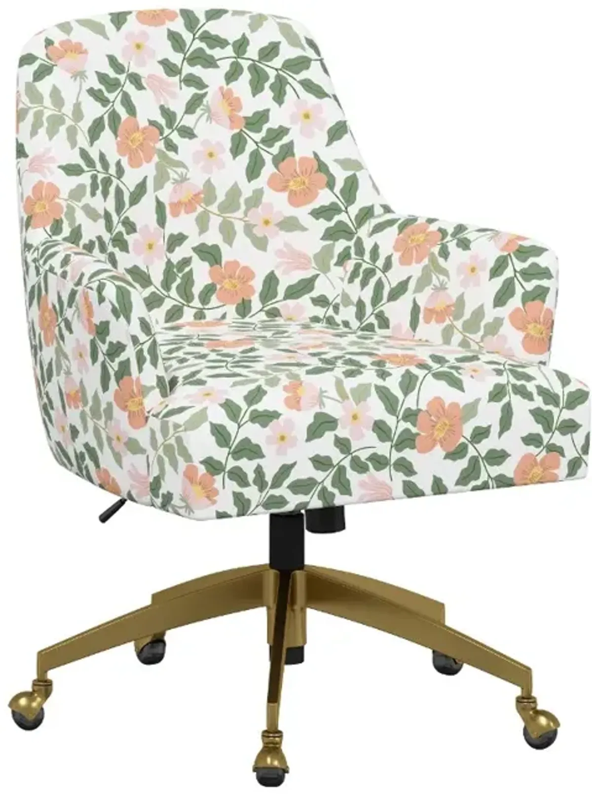 Rifle Paper Co Yvette Primrose Blush and Cream Office Chair with Gold Base