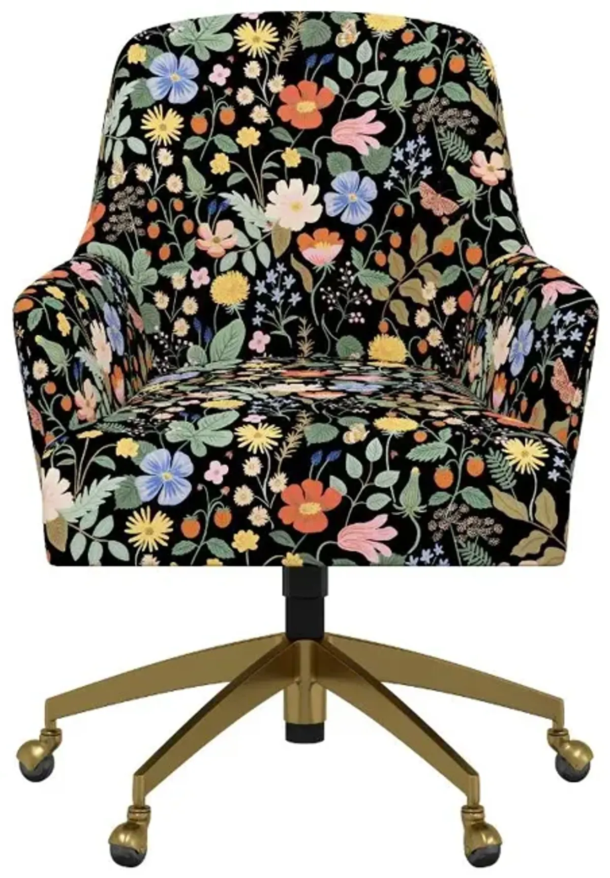 Rifle Paper Co Yvette Strawberry Fields Black Office Chair with Gold Base