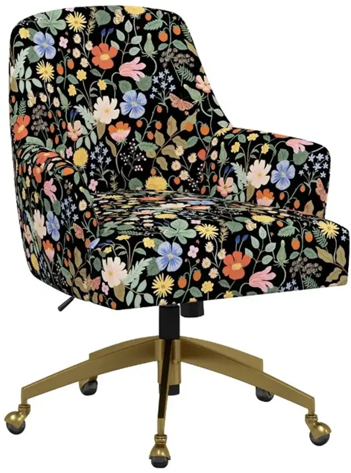 Rifle Paper Co Yvette Strawberry Fields Black Office Chair with Gold Base
