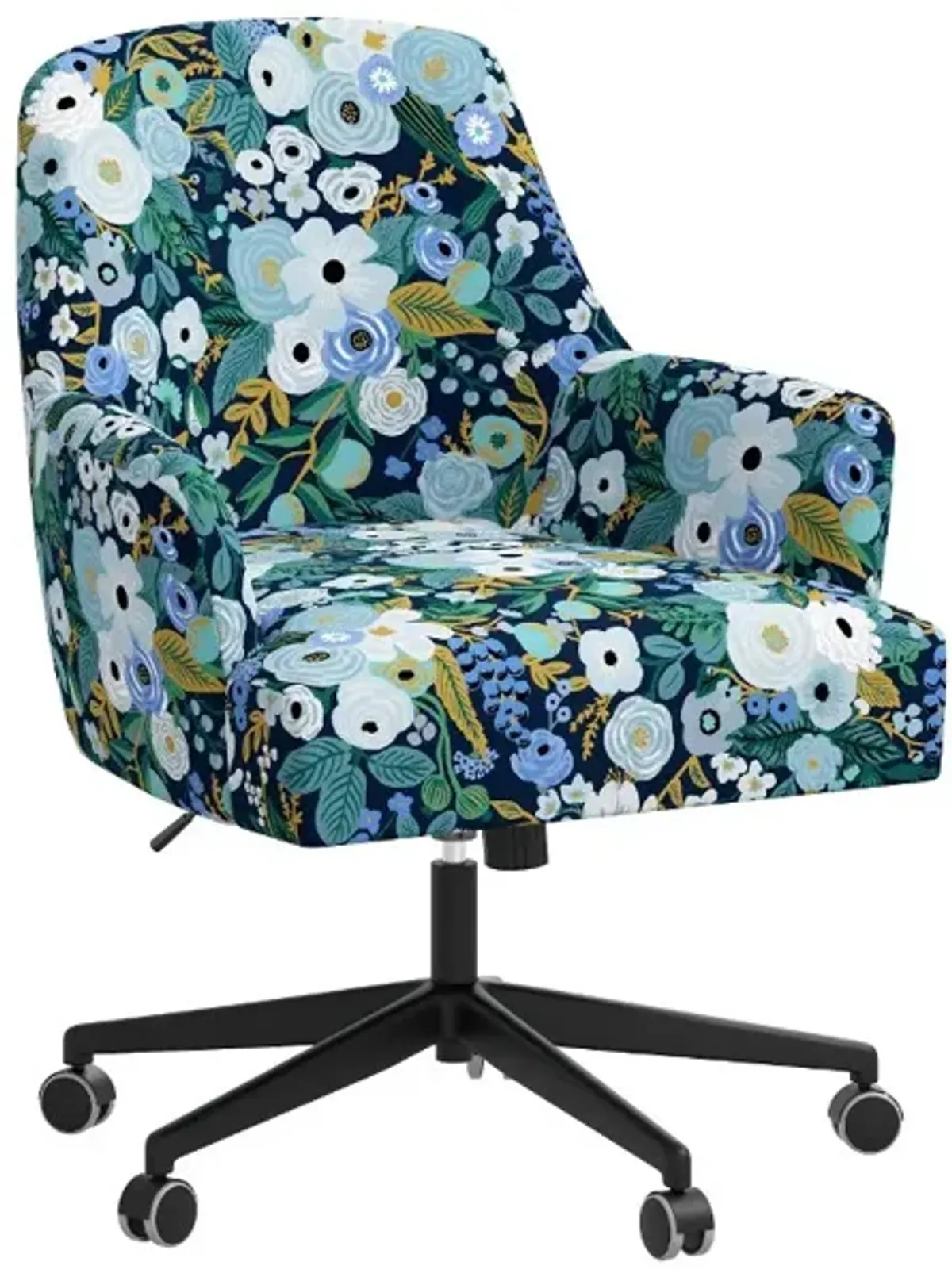 Rifle Paper Co Yvette Garden Party Blue Office Chair with Black Base