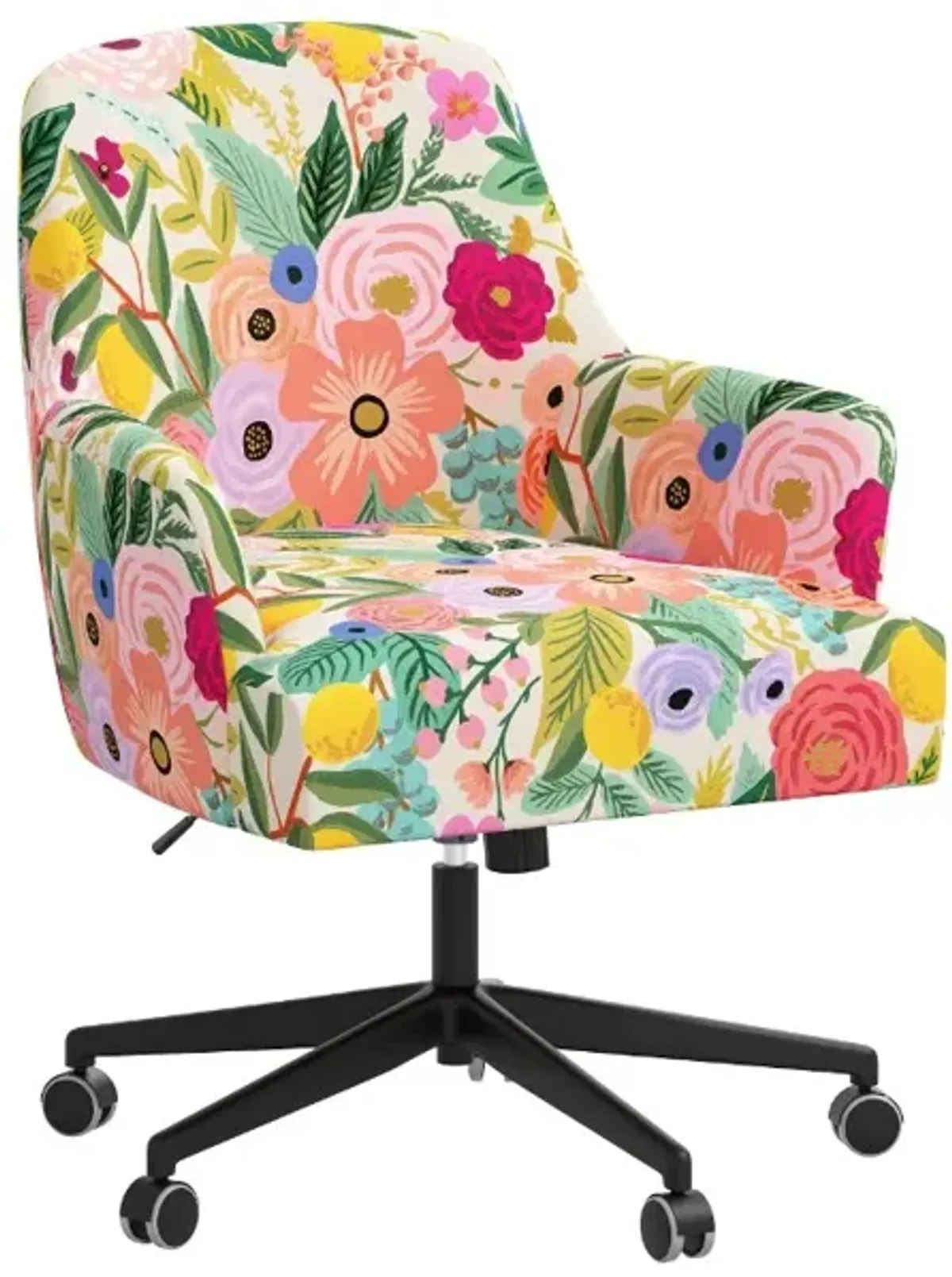 Rifle Paper Co Yvette Garden Party Pink Office Chair with Black Base