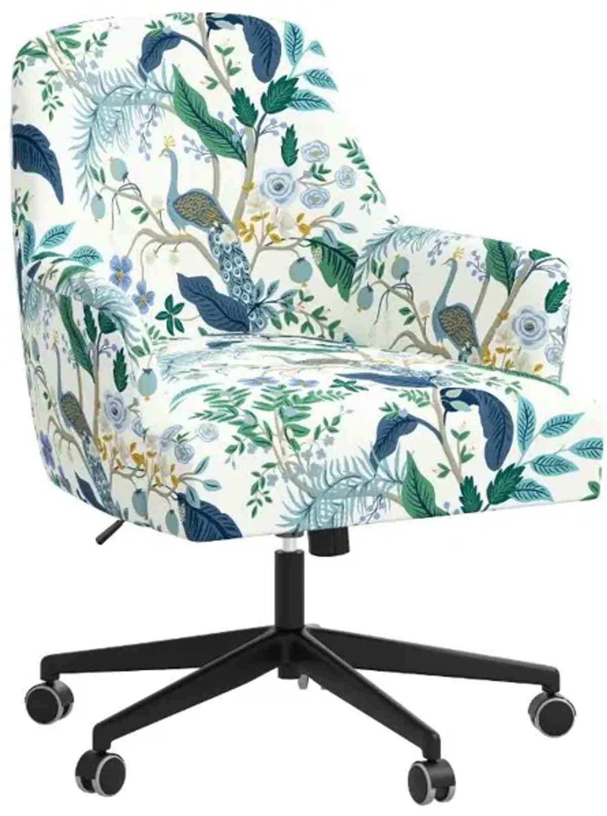 Rifle Paper Co Yvette Peacock Blue and White Office Chair with Black Base