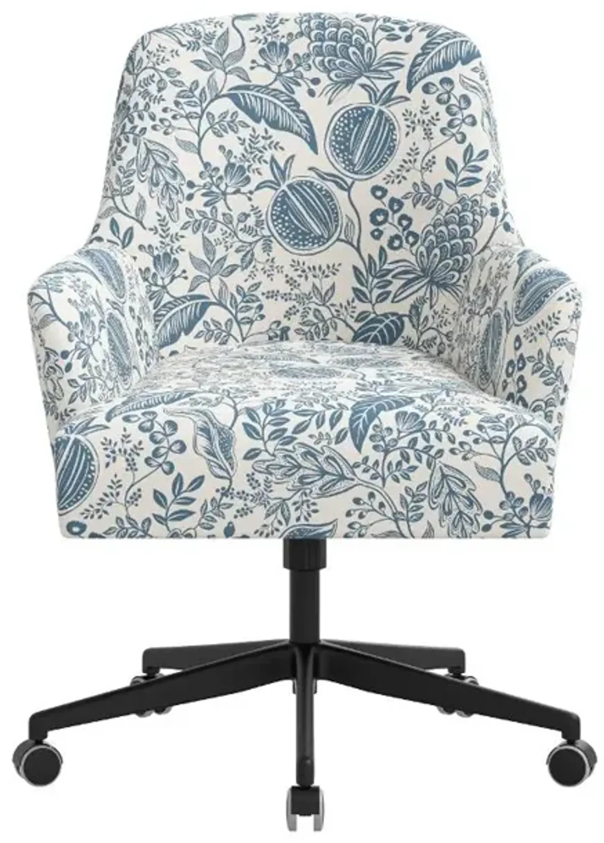 Rifle Paper Co Yvette Pomegranate Blue Office Chair with Black Base