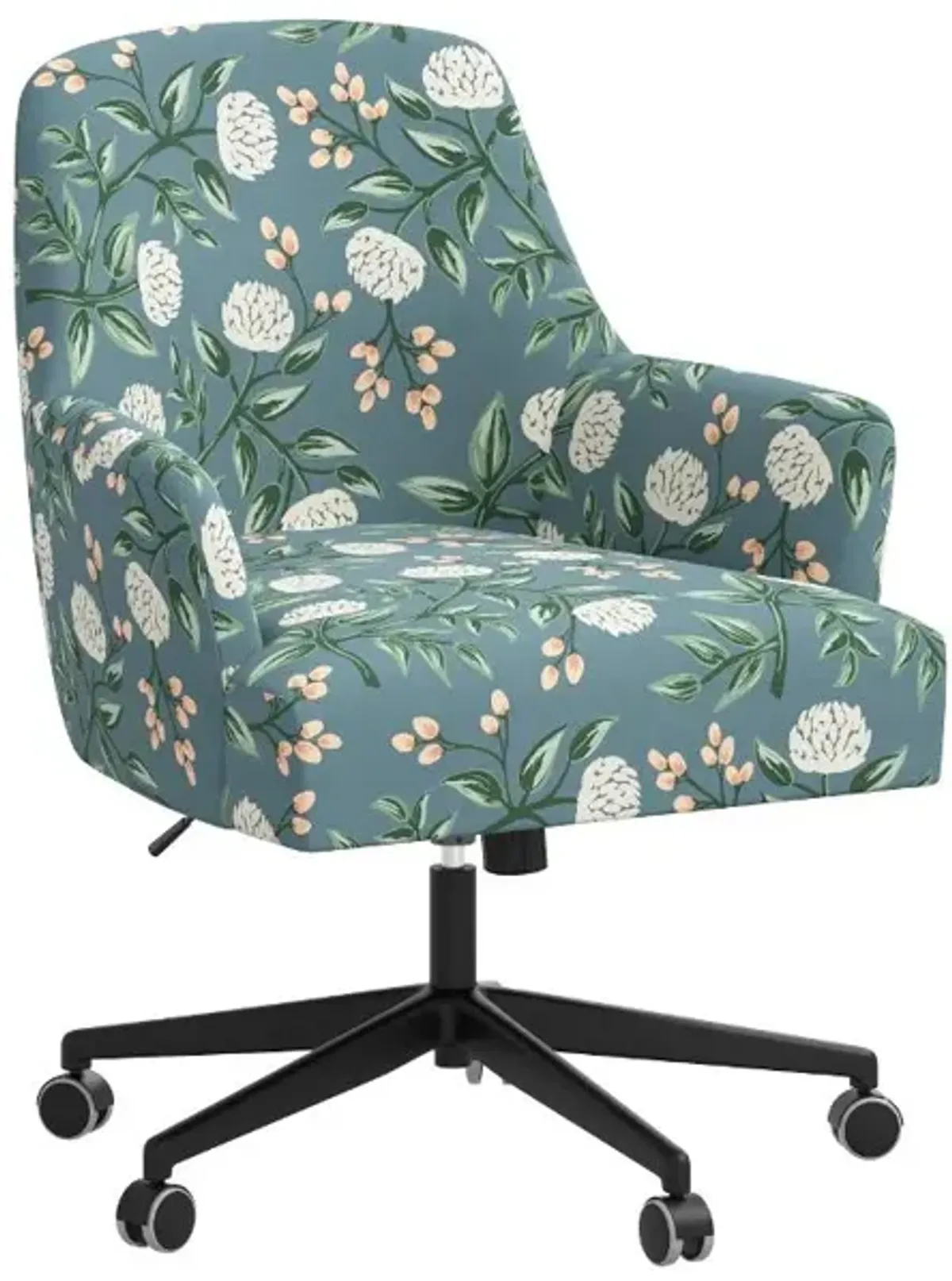 Rifle Paper Co Yvette Peonies Emerald Office Chair with Black Base