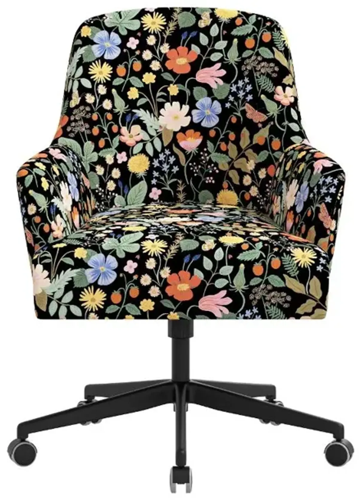 Rifle Paper Co Yvette Strawberry Fields Black Office Chair with Black Base