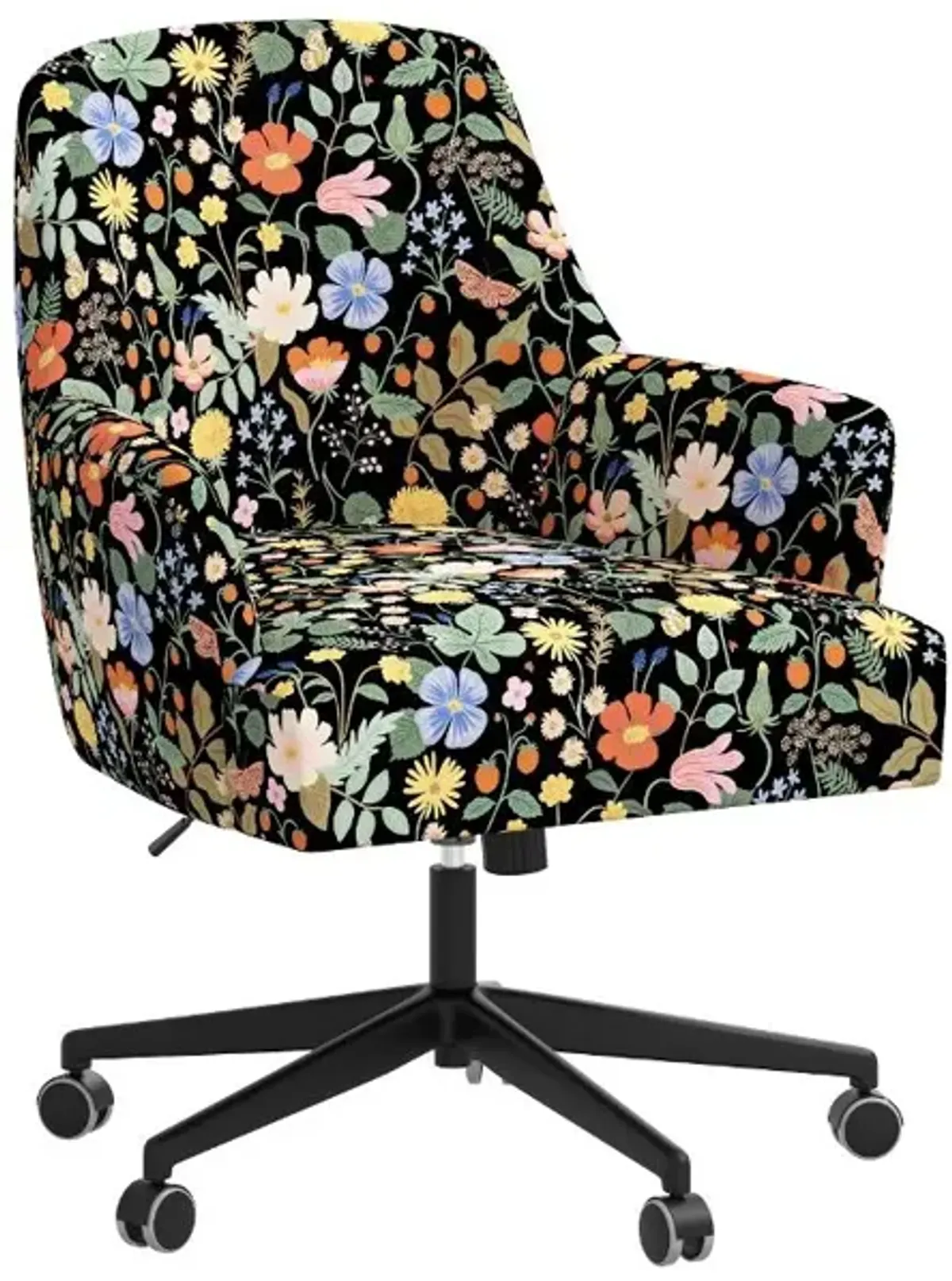 Rifle Paper Co Yvette Strawberry Fields Black Office Chair with Black Base