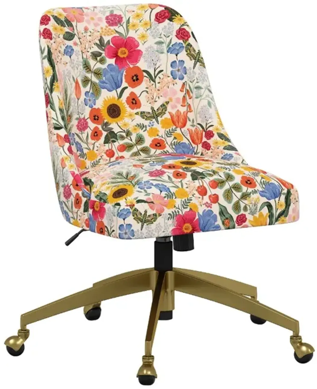 Rifle Paper Co Brynn Blossom Blush Office Chair with Gold Base