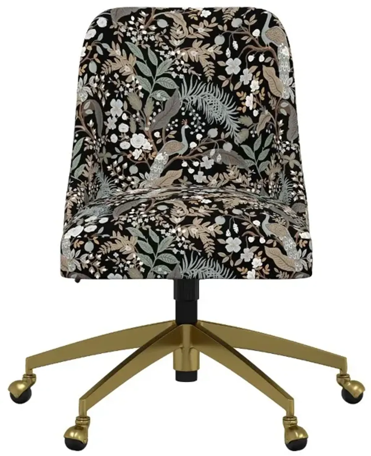 Rifle Paper Co Brynn Peacock Black Office Chair with Gold Base