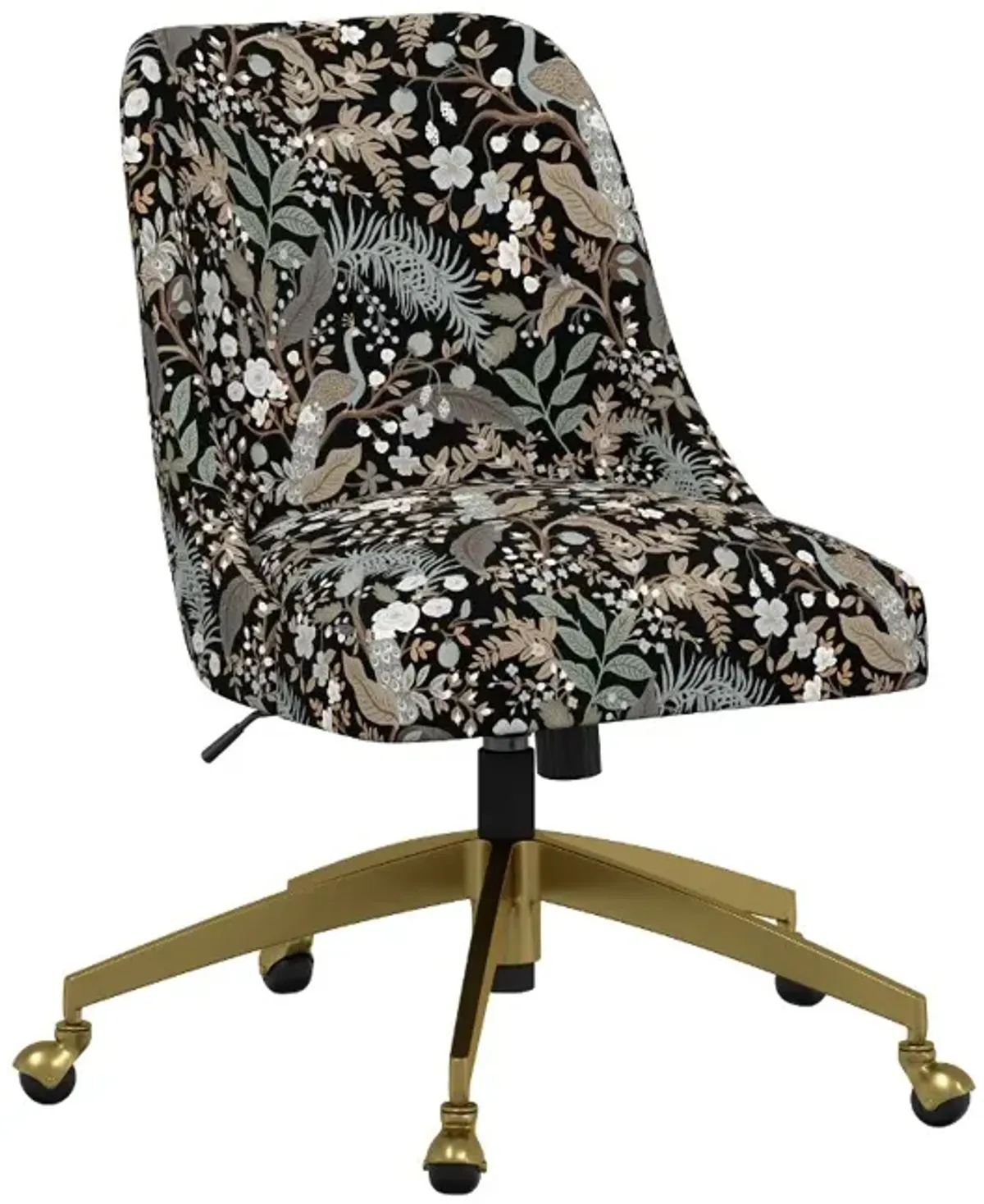 Rifle Paper Co Brynn Peacock Black Office Chair with Gold Base