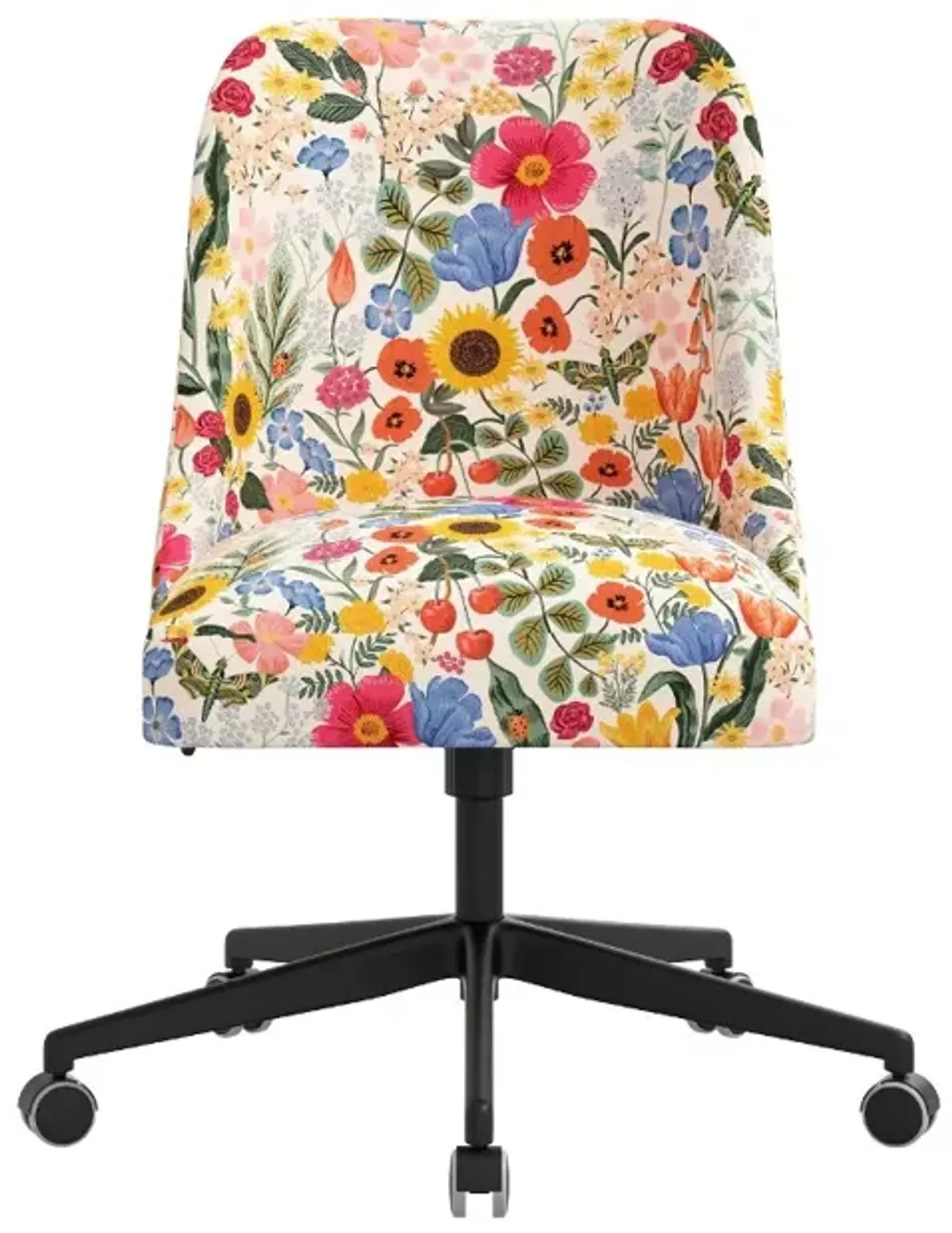 Rifle Paper Co Brynn Blossom Blush Office Chair with Black Base