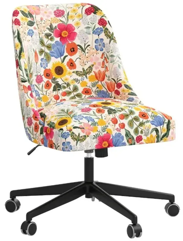 Rifle Paper Co Brynn Blossom Blush Office Chair with Black Base