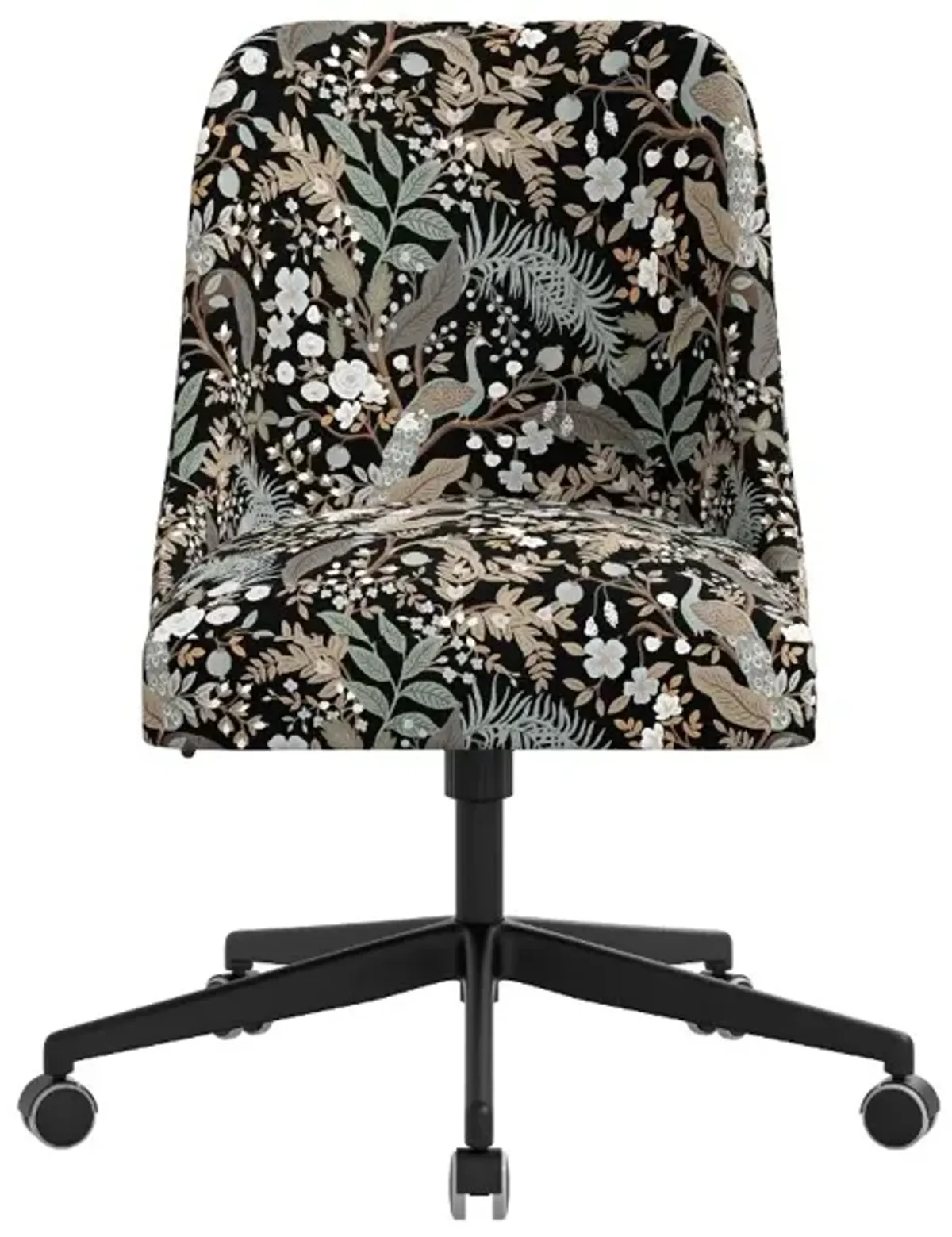 Rifle Paper Co Brynn Peacock Black Office Chair with Black Base