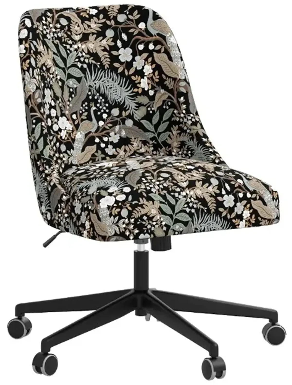 Rifle Paper Co Brynn Peacock Black Office Chair with Black Base