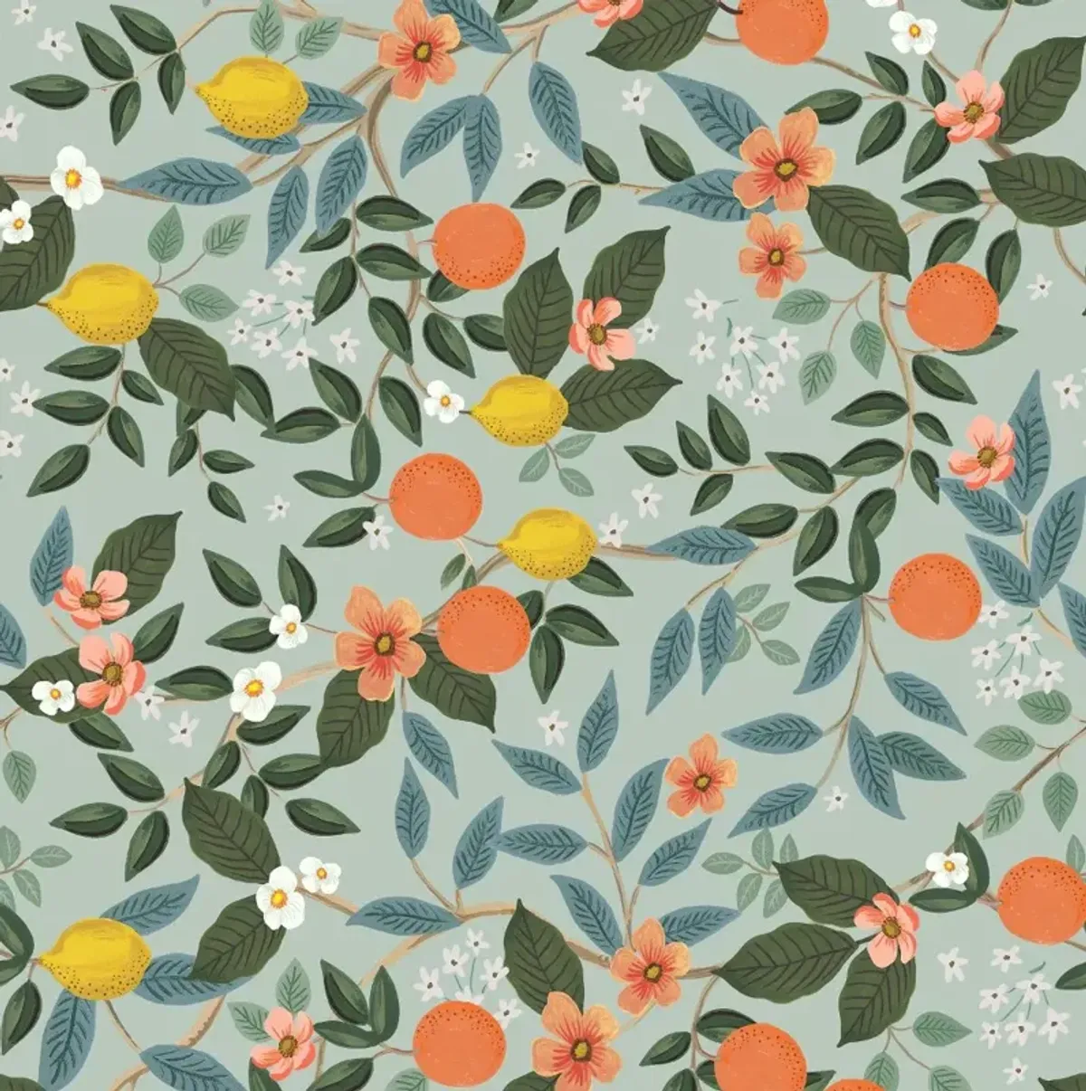 Rifle Paper Co Billie Citrus Grove Mint Round Ottoman
