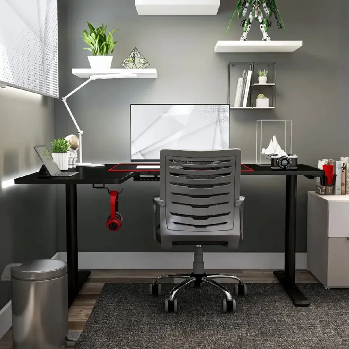 Seward Carbon Fiber L-shaped Computer Desk in Black