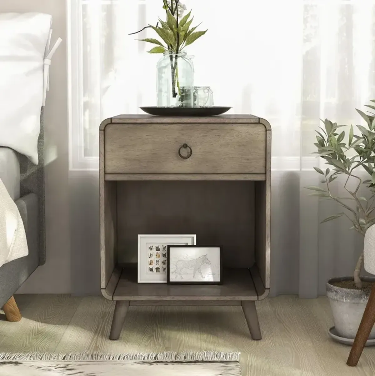 Gerry Gray End Table with Storage Drawer