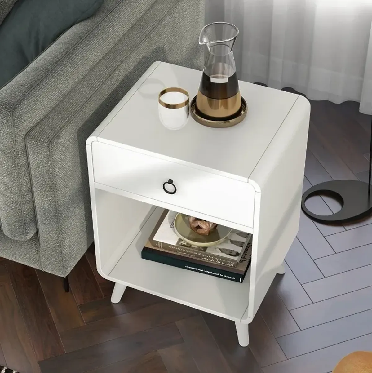 Gerry Antique White End Table with Storage Drawer