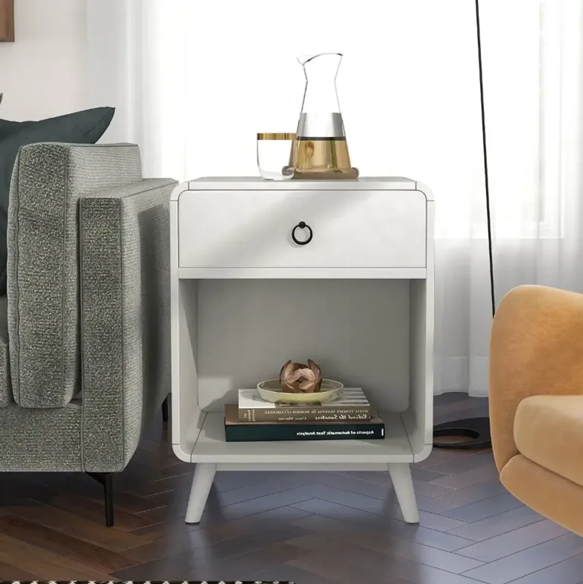 Gerry Antique White End Table with Storage Drawer