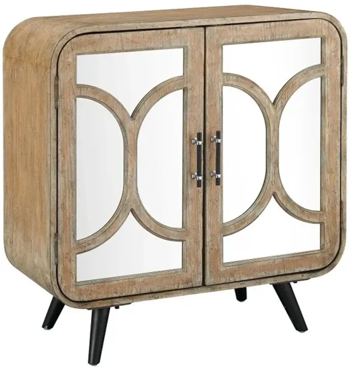 Natural Wood 2-Door Mirrored Accent Cabinet
