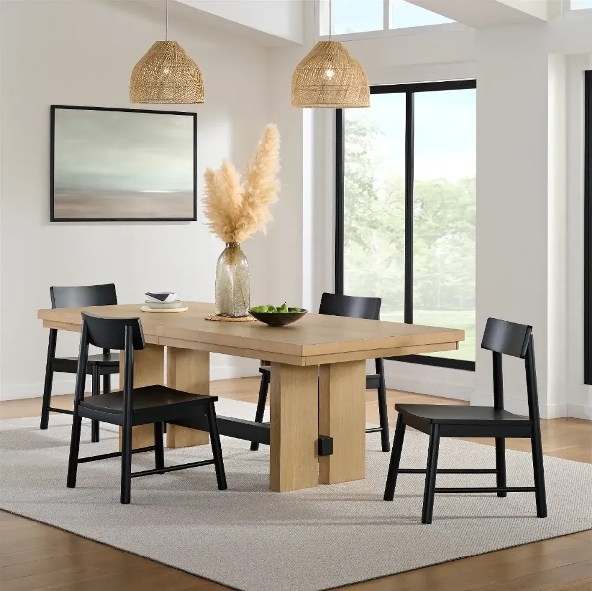 Ember Oak and Black 5 Piece Dining Set