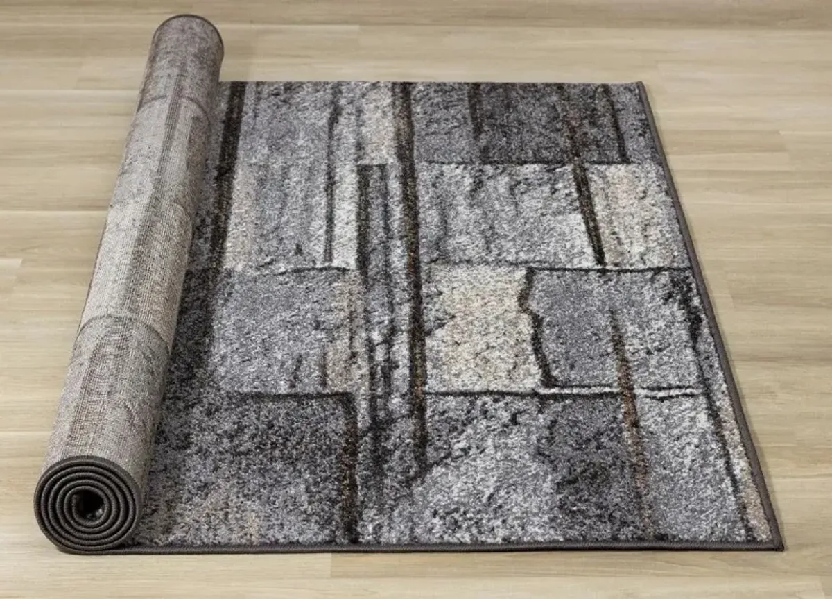 Maya 8 x 10 Gray Abstract Brick Area Rug
