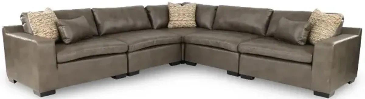 Amalfi Taupe Leather-Match 5 Piece Sectional