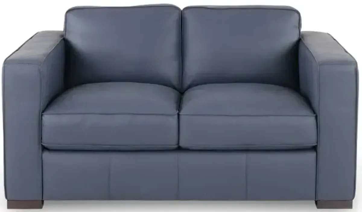 Copenhagen Navy Blue Leather Loveseat