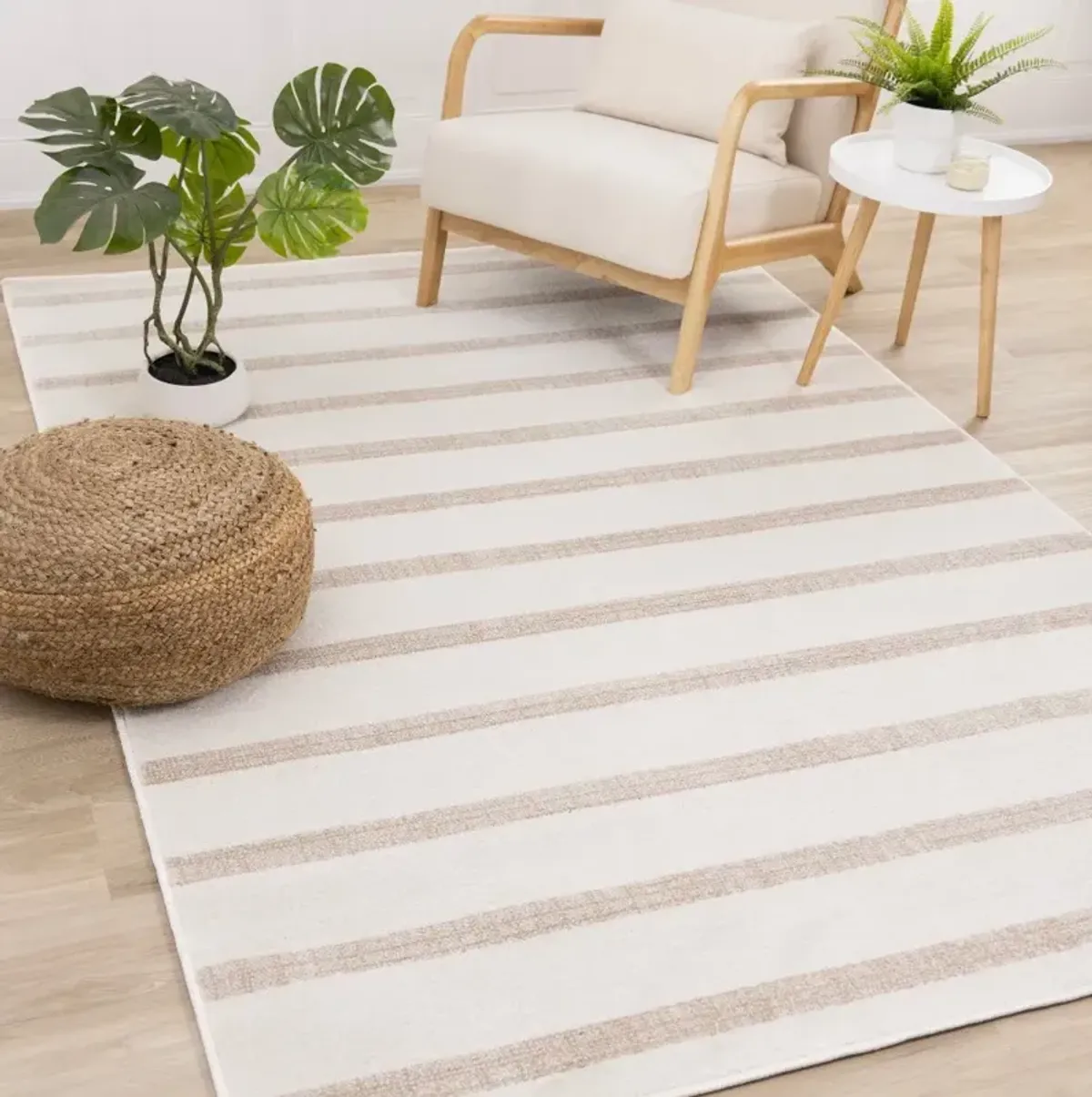 Century 7 x 10 Cream and Beige Striped Area Rug