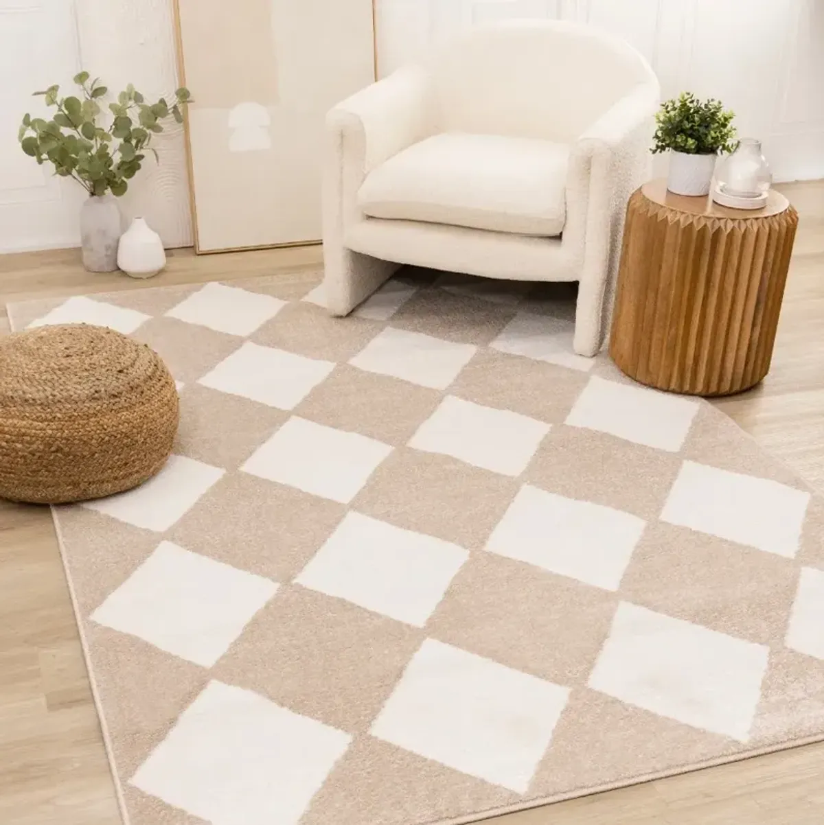 Century 7 x 10 Beige and Cream Diamond Area Rug