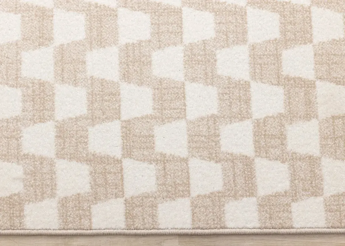 Century 5 x 8 Beige and Cream Wavy Checker Area Rug