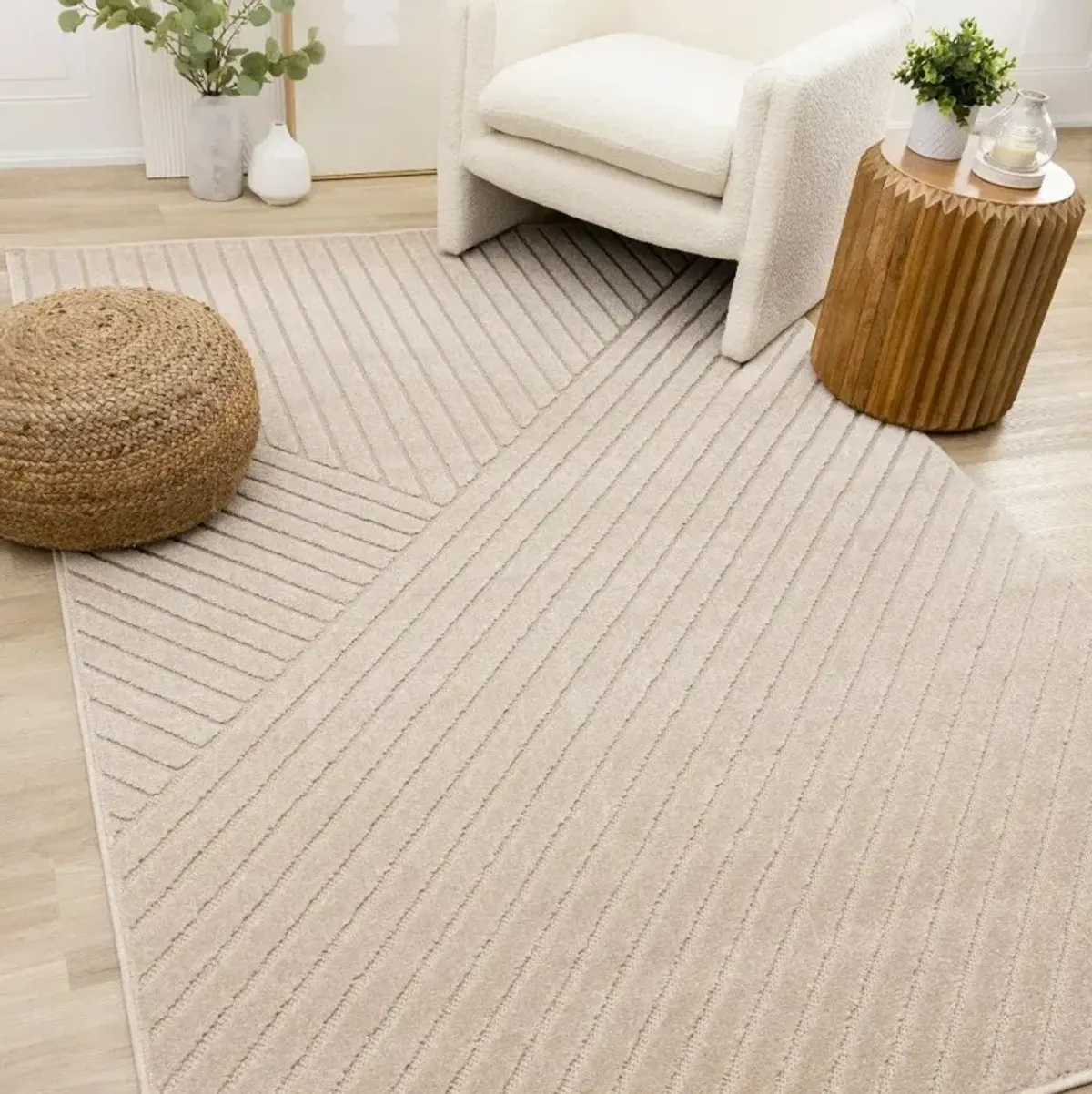 Oskar 7 x 10 Beige Striped Angles Area Rug