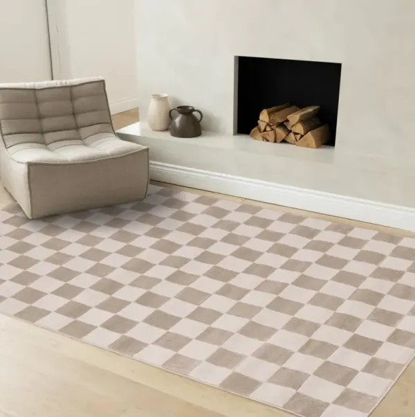 Leo Beige and Cream Checkered 7 x 10 Area Rug