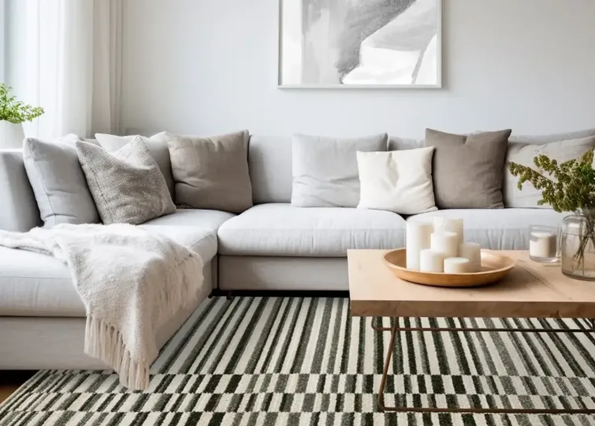 Nala Green and Cream Striped 8 x 11 Area Rug