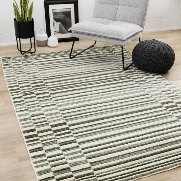 Nala Green and Cream Striped 8 x 11 Area Rug