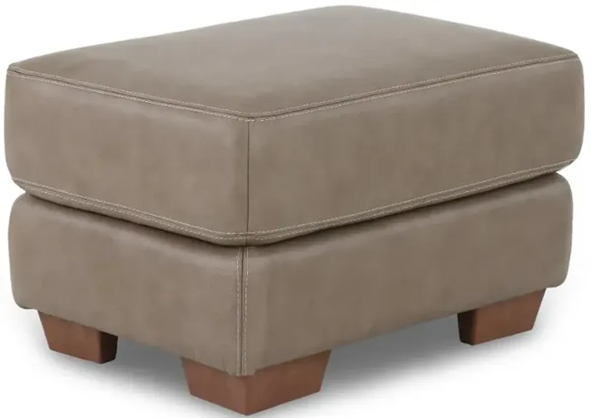 Clay Taupe Leather Ottoman