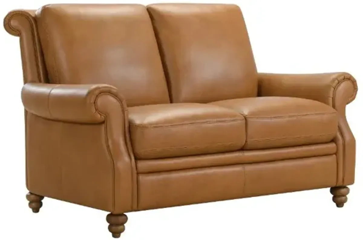 Pentos Saddle Brown Leather Loveseat