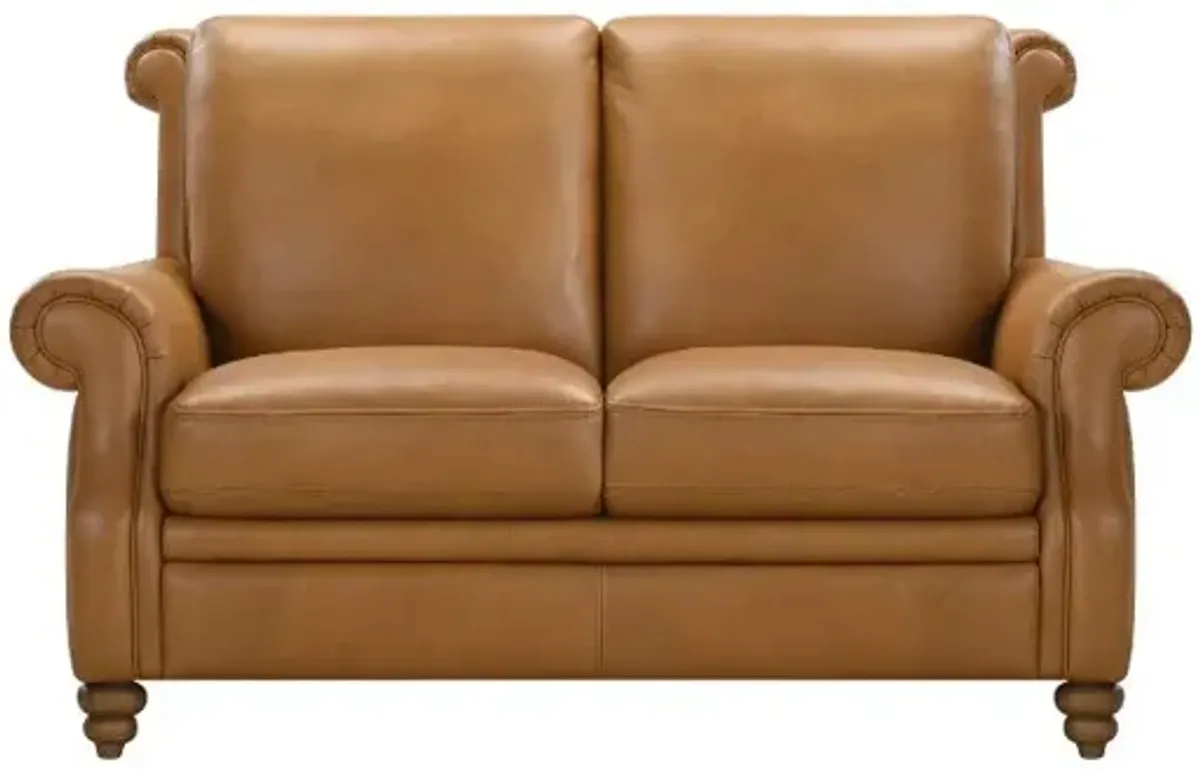 Pentos Saddle Brown Leather Loveseat
